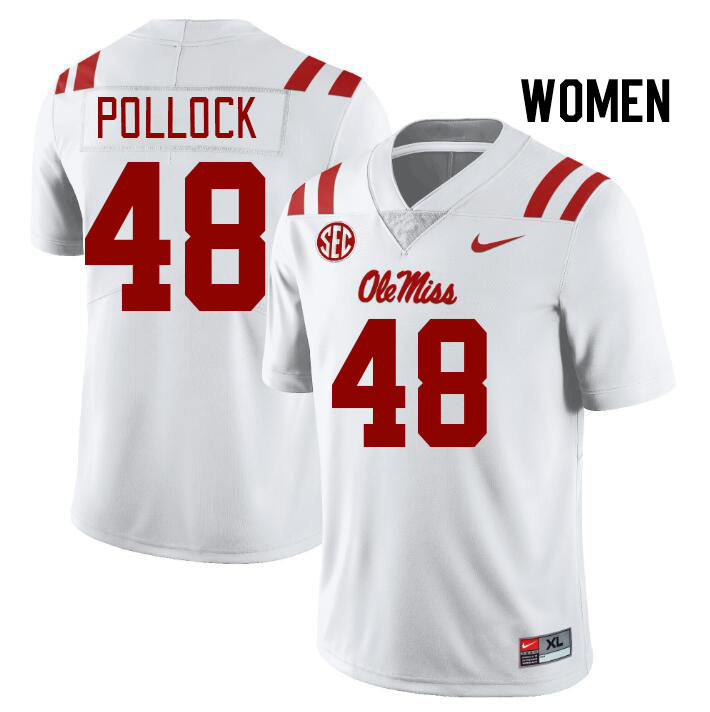 Women #48 Charlie Pollock Ole Miss Rebels College Football Jerseys Stitched Sale-White - Click Image to Close